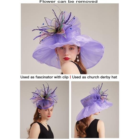 Women's Kentucky Derby Church Dress Hat 05 Lightpurple - Picture 3 of 7